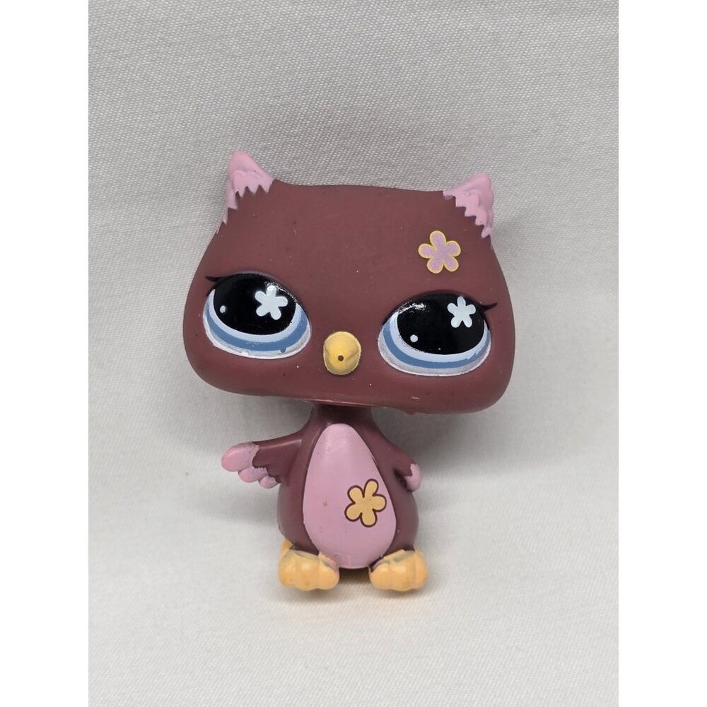 Littlest Pet Shop LPS #635 Burgundy Pink Yellow Owl Flowers Blue Eyes Authentic